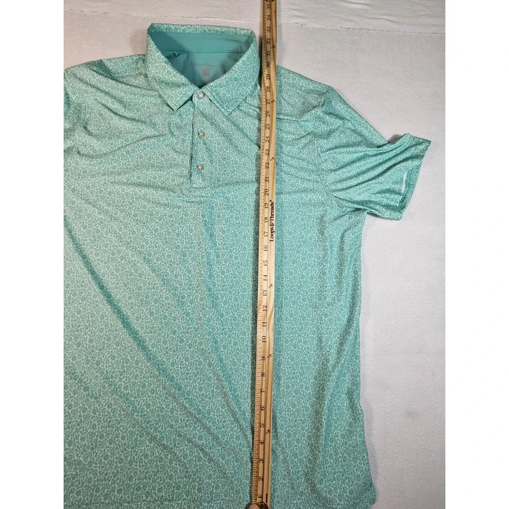 Hickey Freeman Golf Polo Shirt Mens XL Teal Floral Performance Stretch Short Slv